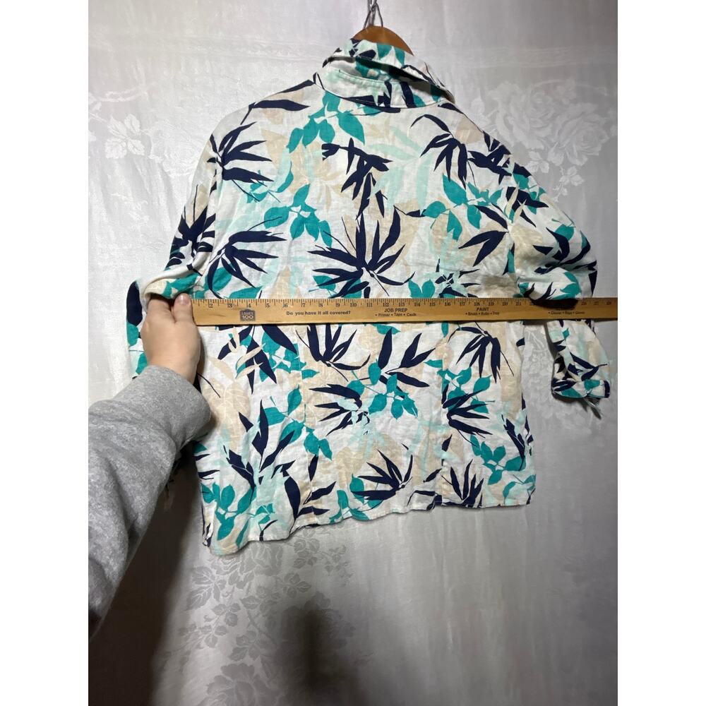 JM Collection 100% Linen Shirt 16 White Blue Floral Tropical Button Up Boxy Tie - Picture 8 of 9